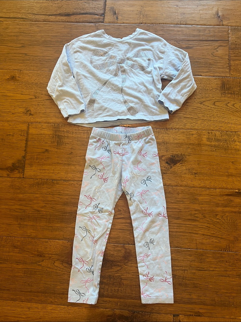 Girls Light Blue Bow-Print Matching Set - Pink, Blue Accents